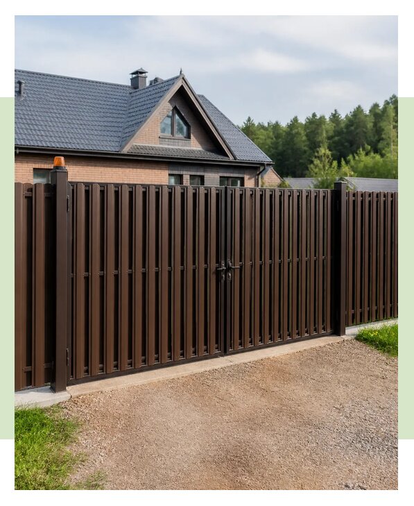Забор из евроштакетника с воротами в Моршанске по цене от 6127 р. | ЗаборЭксеперт-Мрш